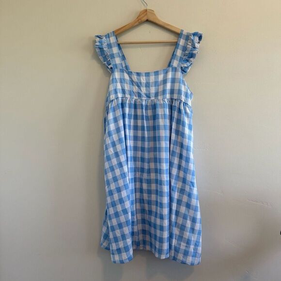 MISS SPARKLING fluter square neck mini ruffle blue gingham dress size Xl - Picture 10 of 12